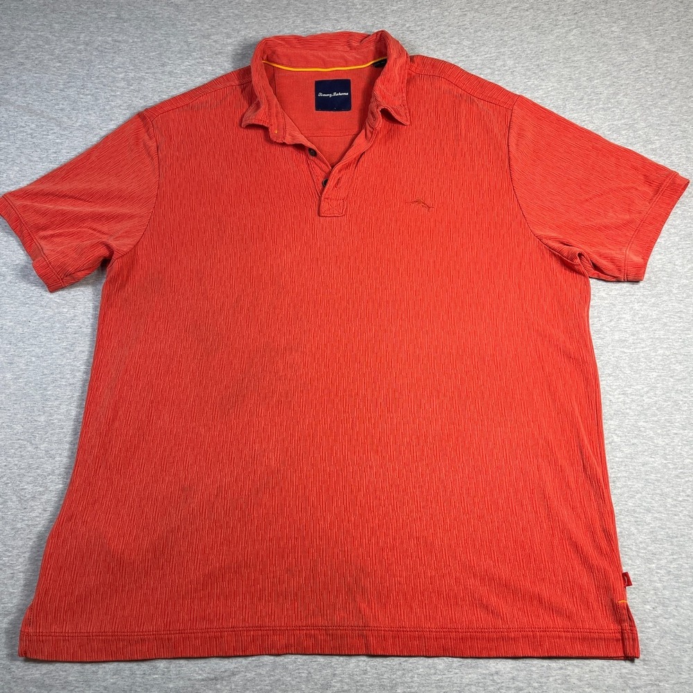 Tommy Bahama Dune Drifter Polo Shirt XL‎ Coral Orange Slub Modal Blend Marlin